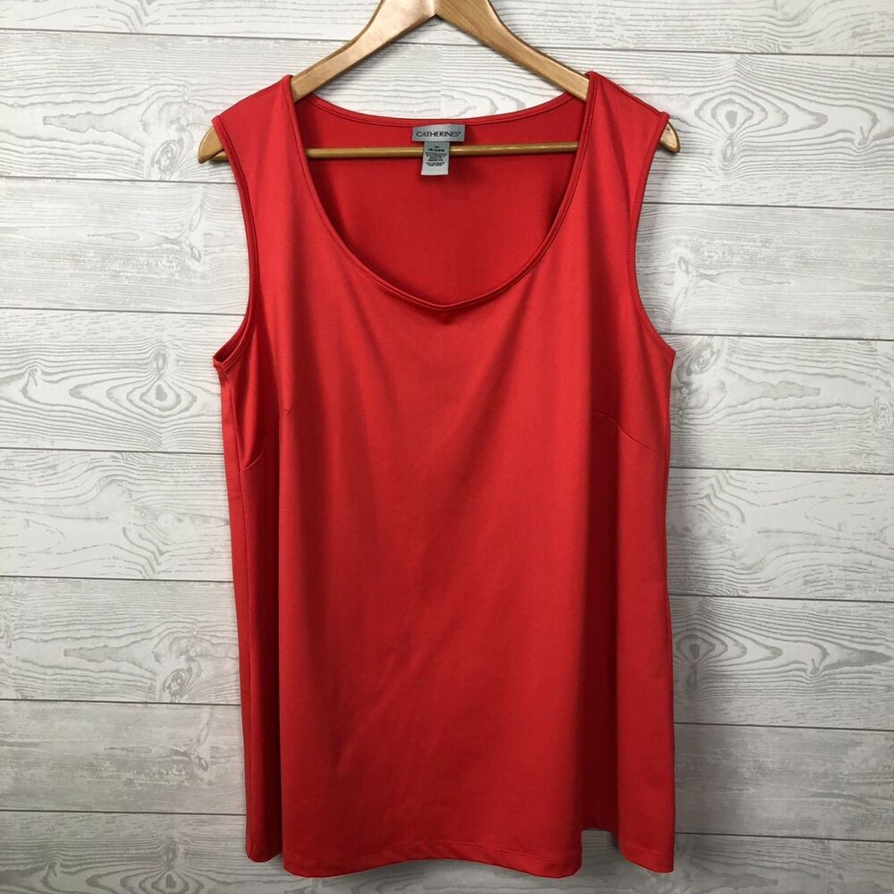 Catherines Women's 1X 18/20 W Scoop Neck Tank Top Sleeveless Shirt Solid Orange